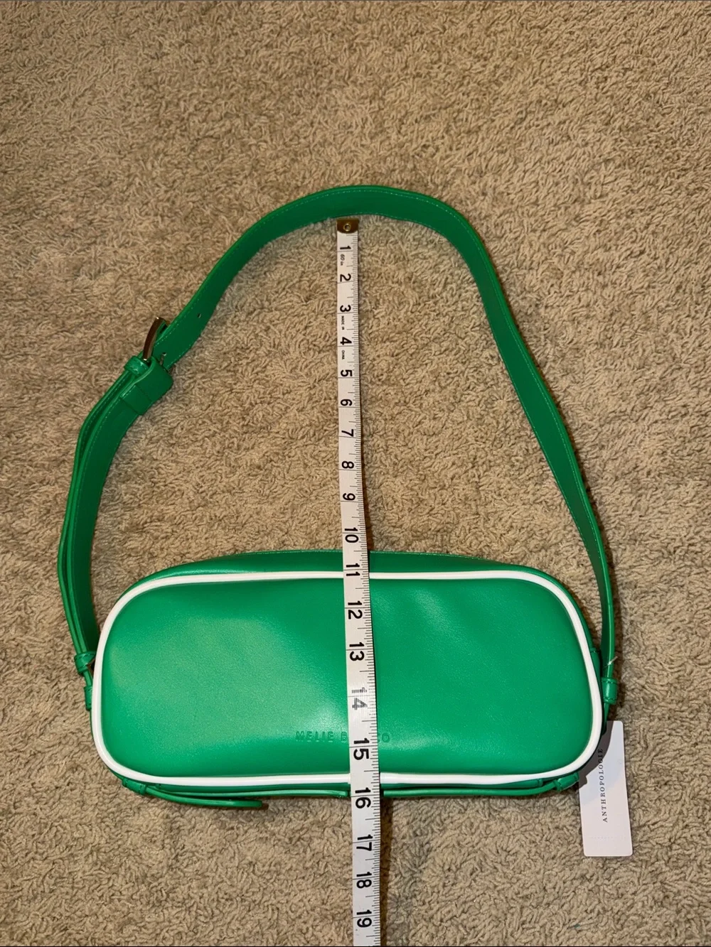 Anthropologie Melie Bianco Green Crossbody with White Piping